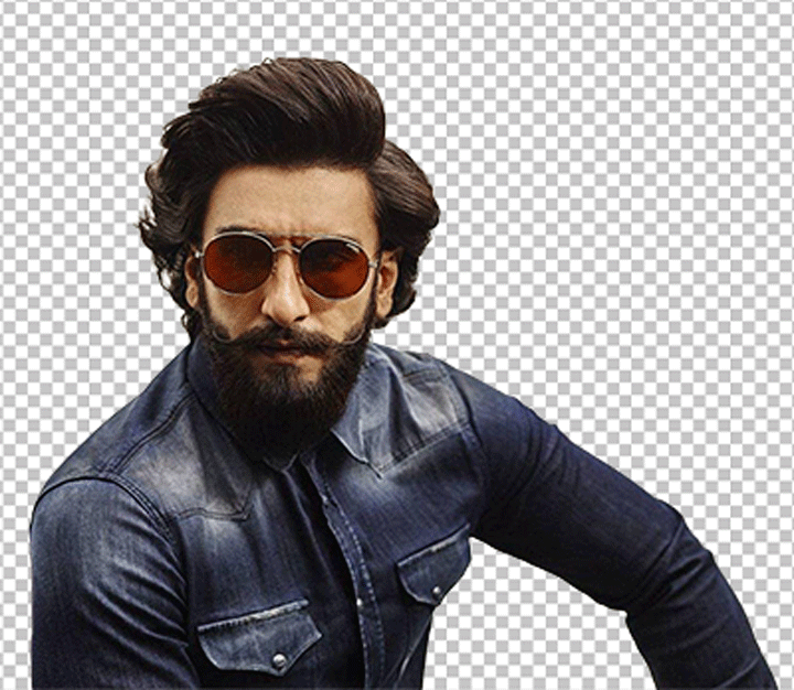 Ranveer Singh with beard and sunglasses, wearing jeans jacket PNG image