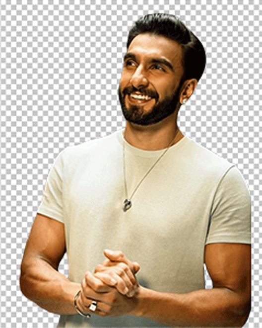 Ranveer Singh smiling with a beard and a white T-shirt png