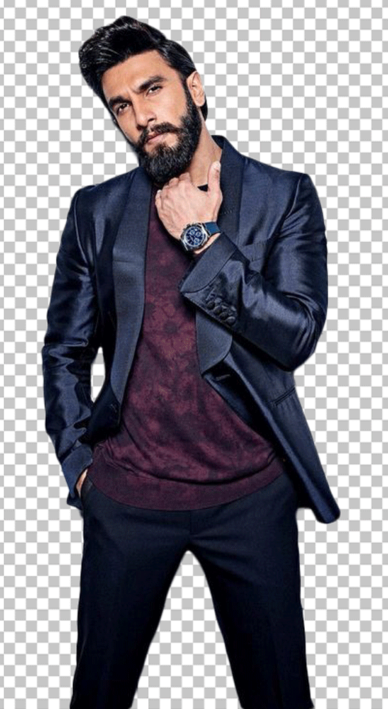 Ranveer Singh touching beard and wearing suit png image
