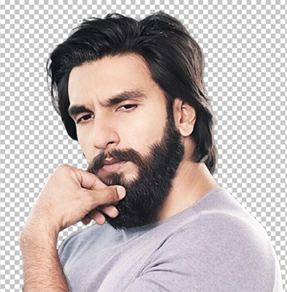 Ranveer Singh thinking with a beard and a gray shirt Png image
