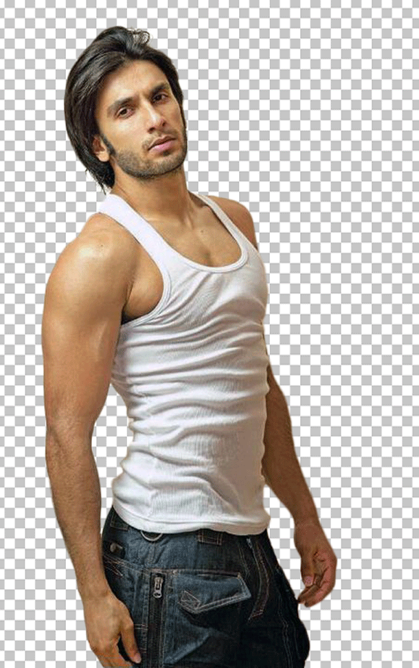 Ranveer Singh wearing vest and standing Png image