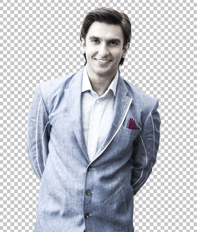 Ranveer Singh in a suit and Smiling PNG image