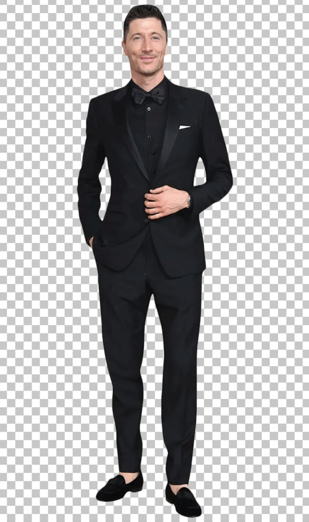 Robert Lewandowski Standing in Black Suit with Transparent Image