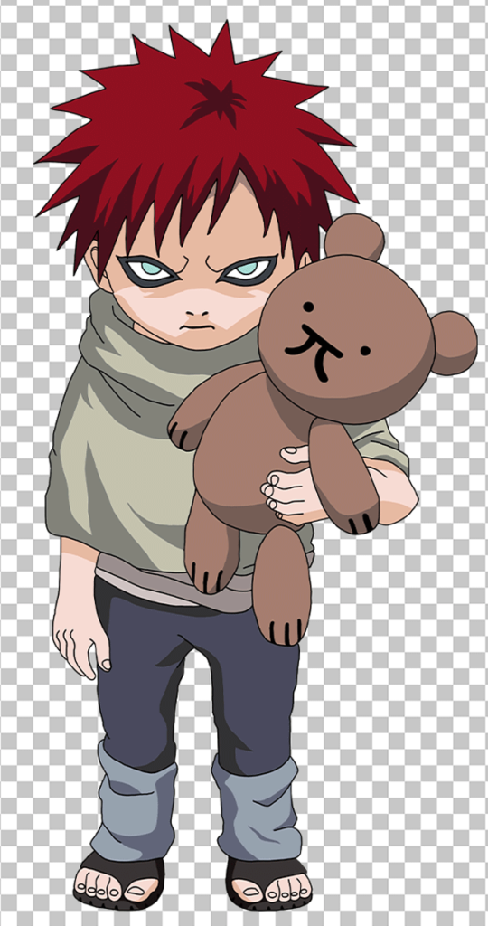Kid Gaara holding Teddy Bear with angry expression PNG Image