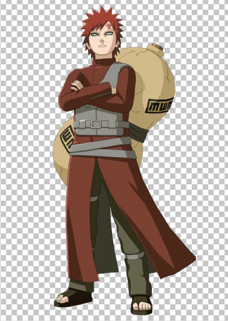 Gaara standing and Carrying Gourd Bag while folding hand PNG Image