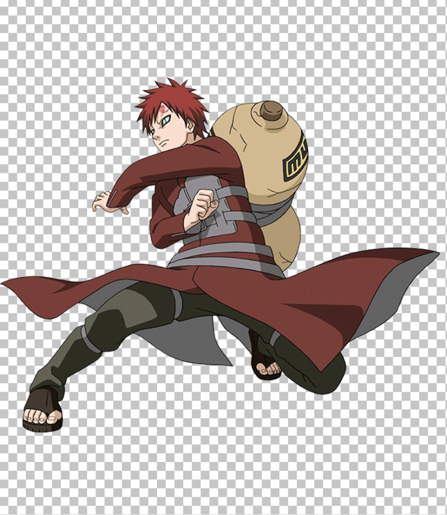 Gaara standing in a fighting stance and carrying bag PNG Image