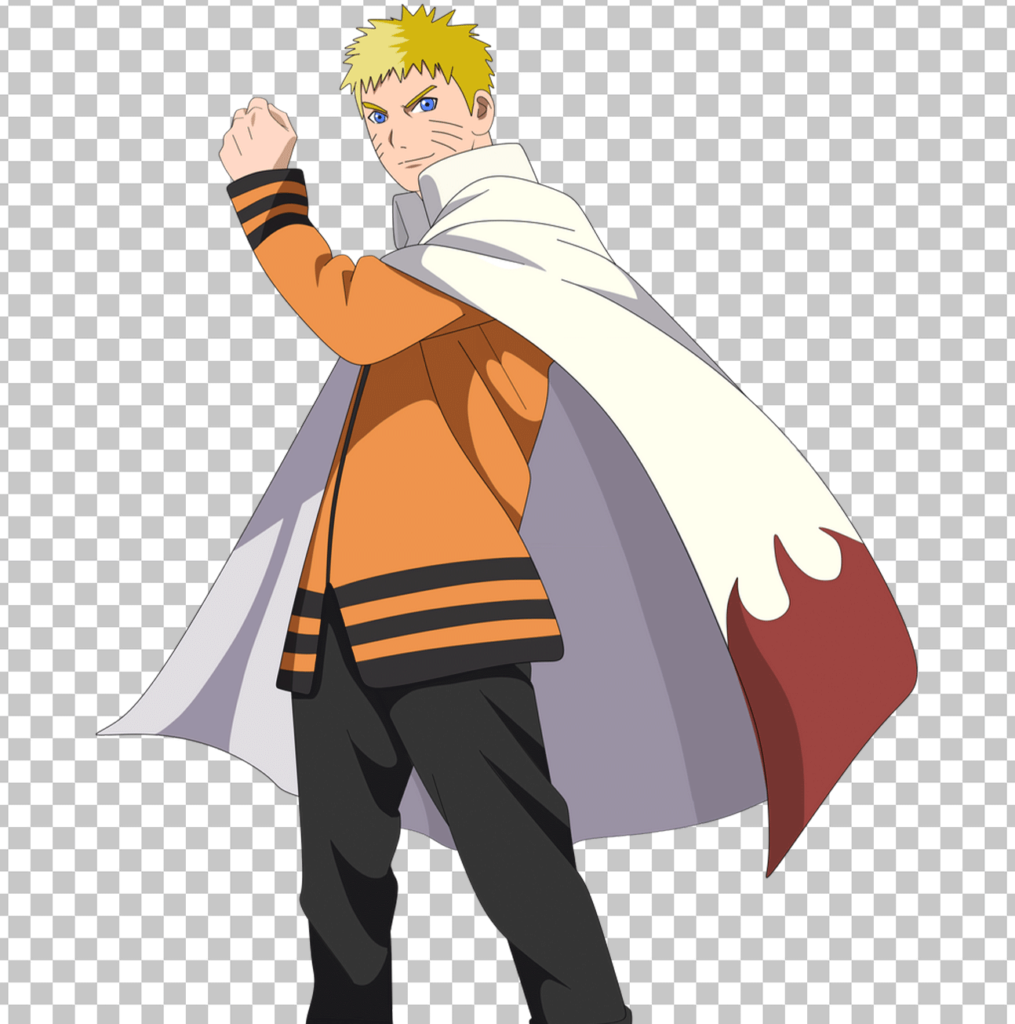 Naruto standing and wearing Hokage robe PNG image