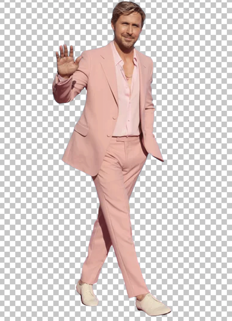 Ryan Gosling walking in a pink suit PNG Image