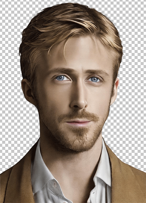 Cartoon Ryan Gosling with blonde hair and blue eyes PNG