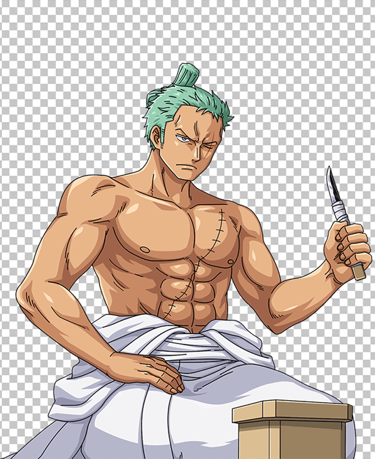 zoro sitting and holding a knife with transparent image
