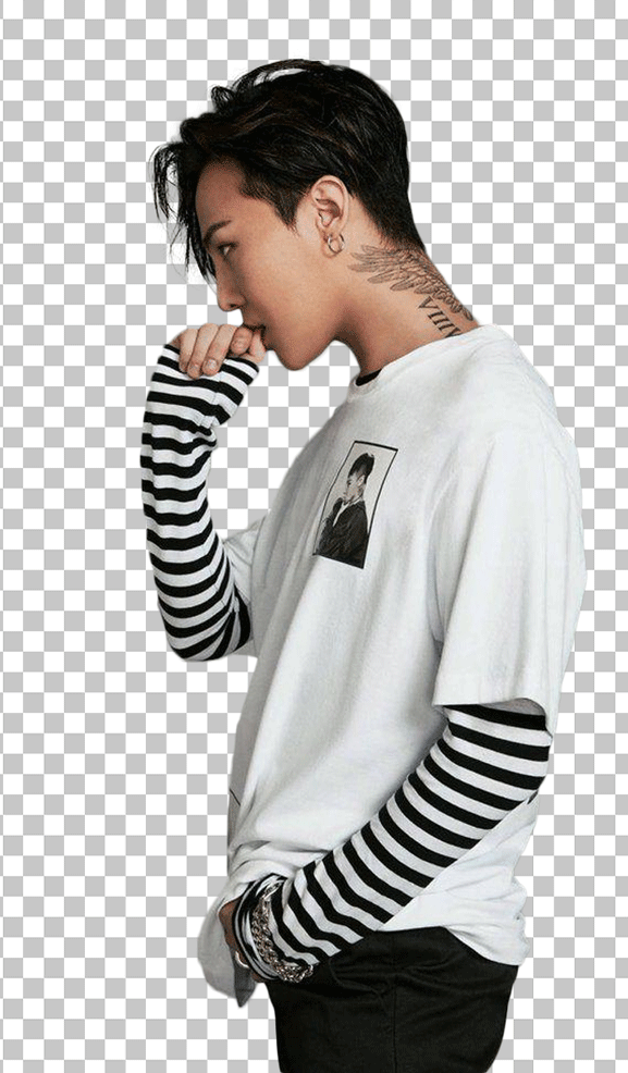 G-Dragon wearing a white shirt and black pants PNG Image