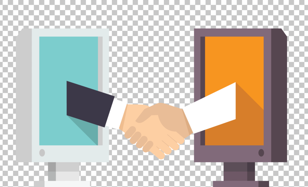 Two People Shaking Hands Through Computer Screen, Two People Shaking Hands Through Computer Screen, Remote Work and Online Collaboration PNG Image