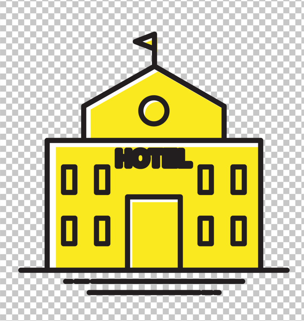 A yellow outline style hotel icon on a transparent background.
