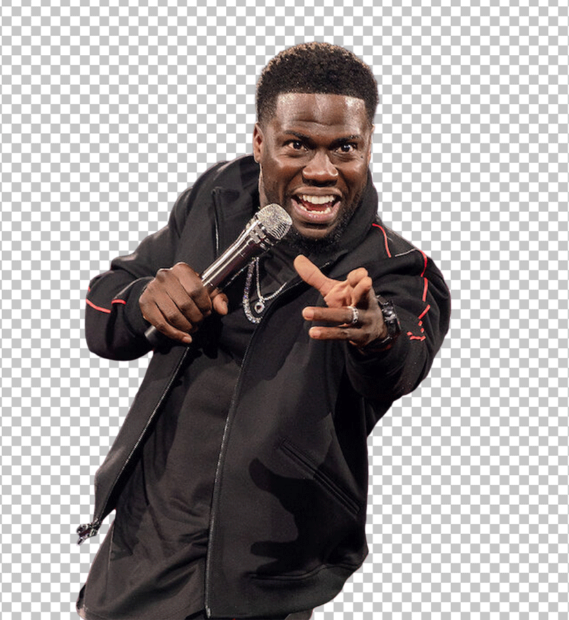 Kevin Hart holding microphone and pointing his finger PNG