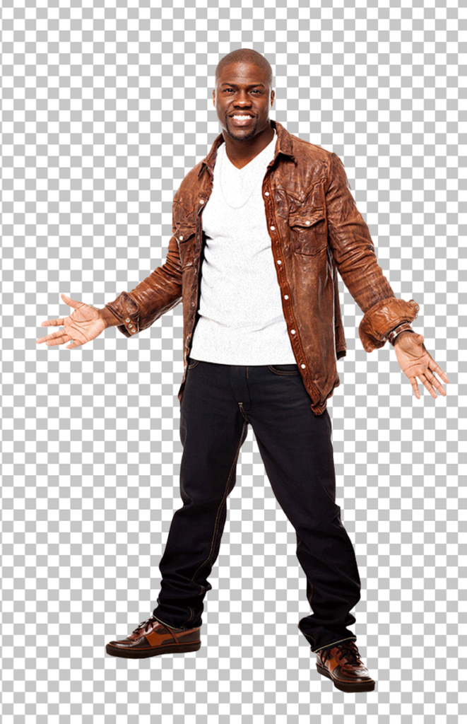 Kevin Hart in brown leather shirt