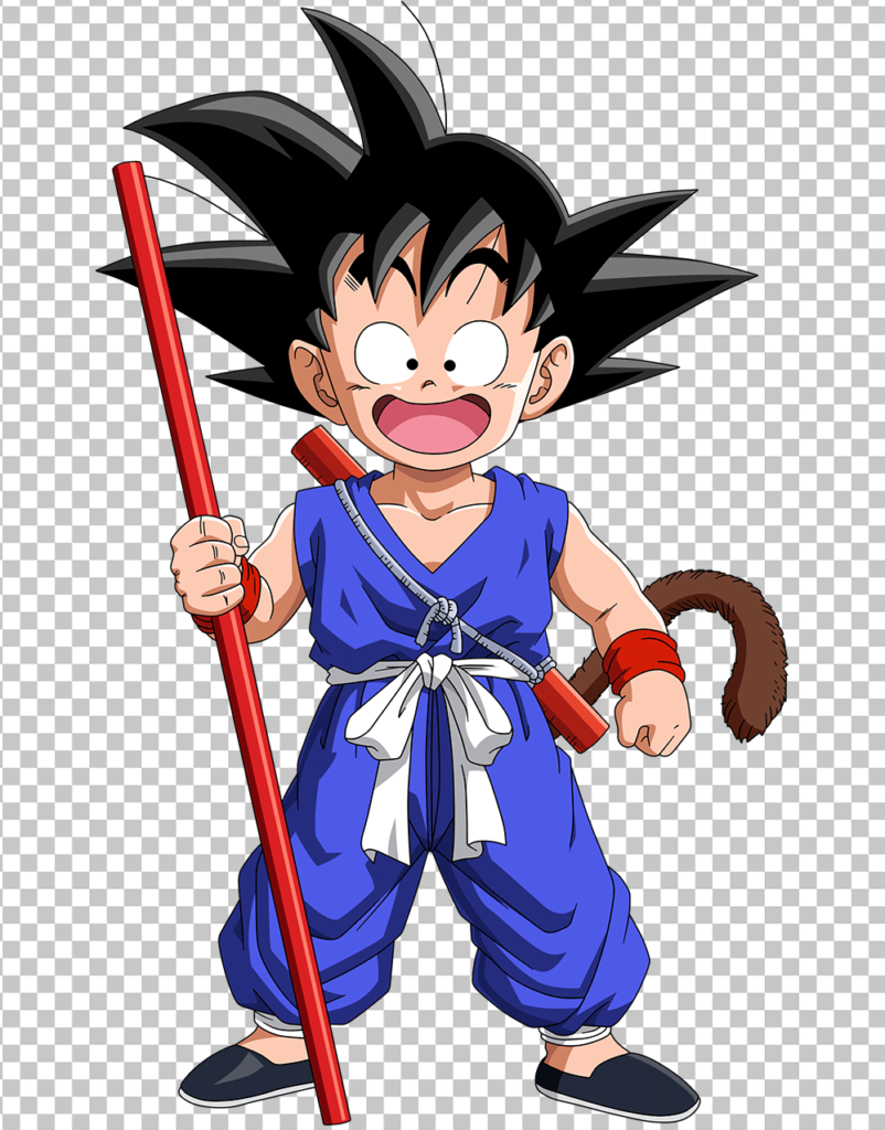 Kid Goku holding a Red stick PNG Image