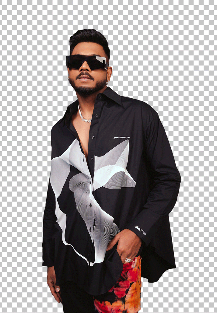 king standing in black shirt and sunglasses PNG Image
