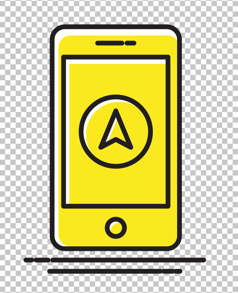 Yellow Smartphone with compass icon pointing north PNG Image