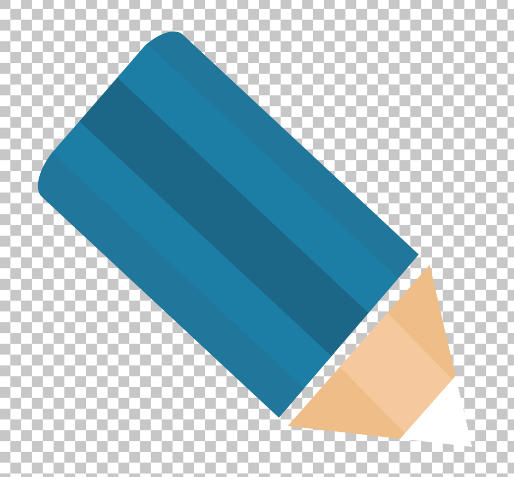 A blue pencil with a white lead on a transparent background.