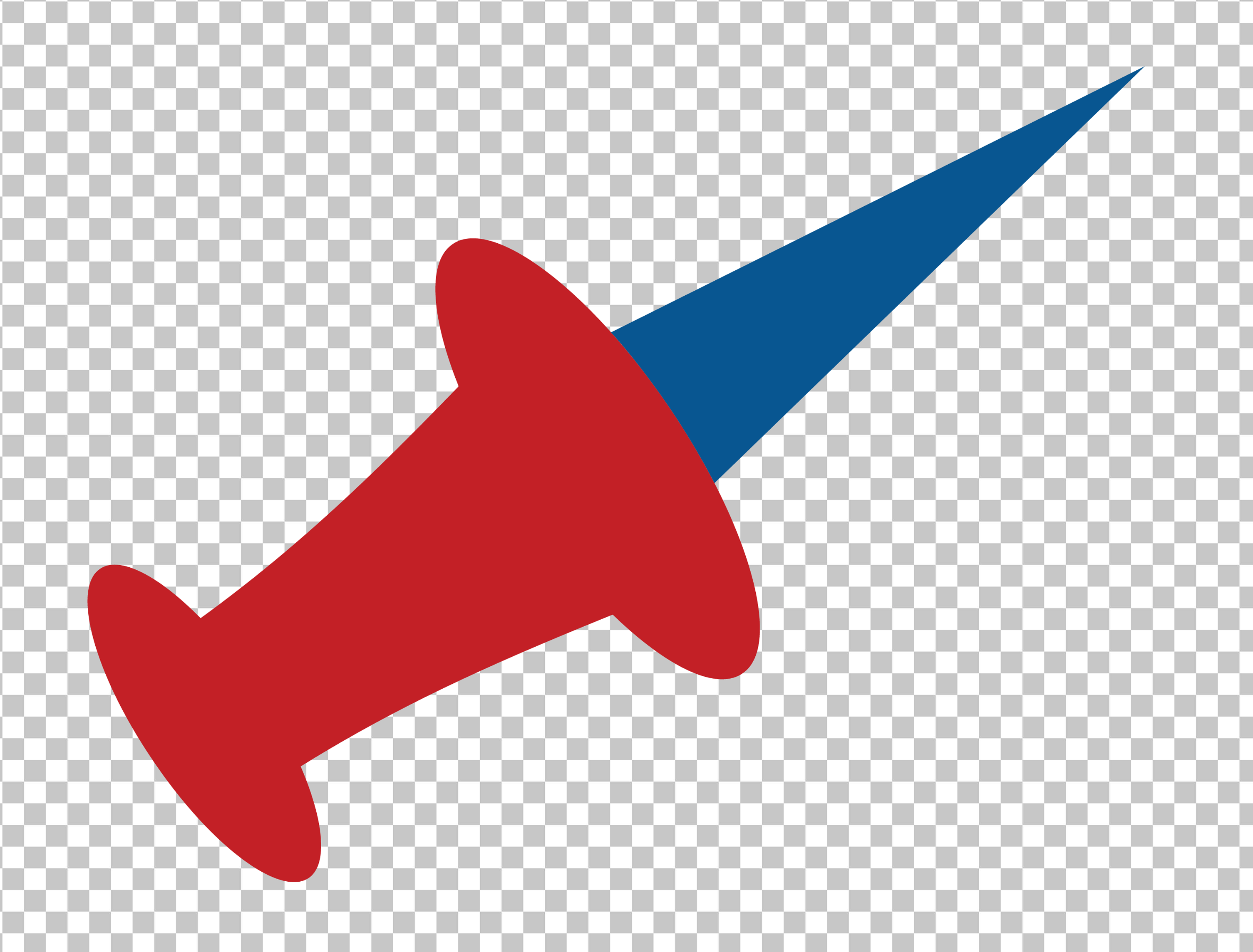 Red pin with blue tail on transparent background