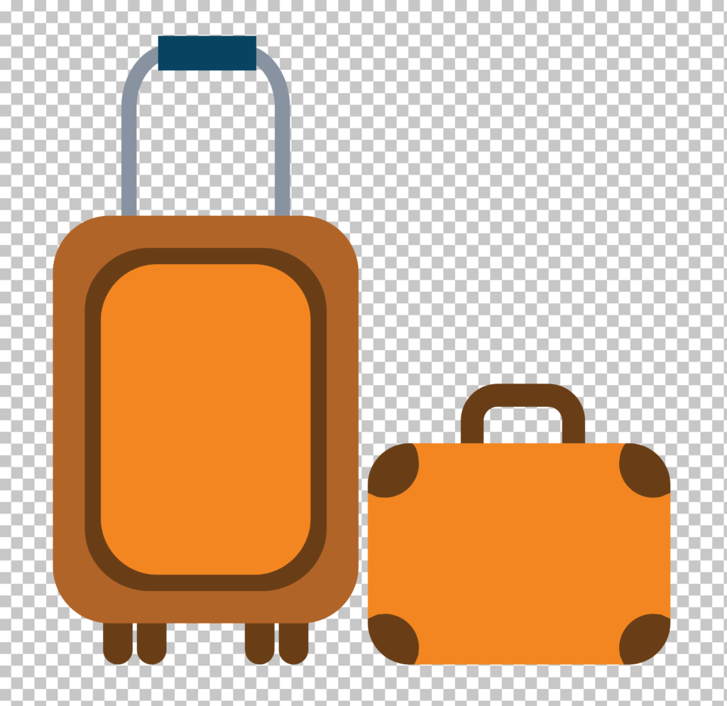 Orange suitcase and Brown briefcase on wheels