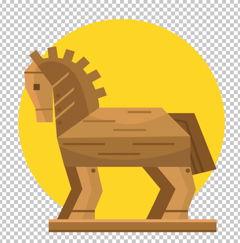 Wooden Trojan horse in Yellow Circle PNG Image