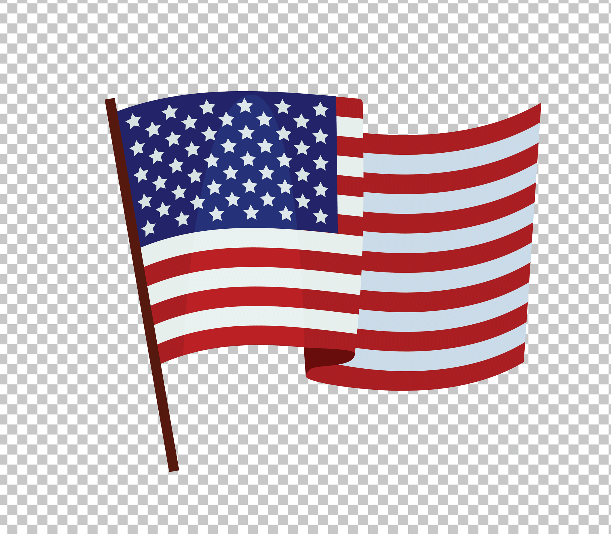 American or USA flag waving in the wind on transparent background