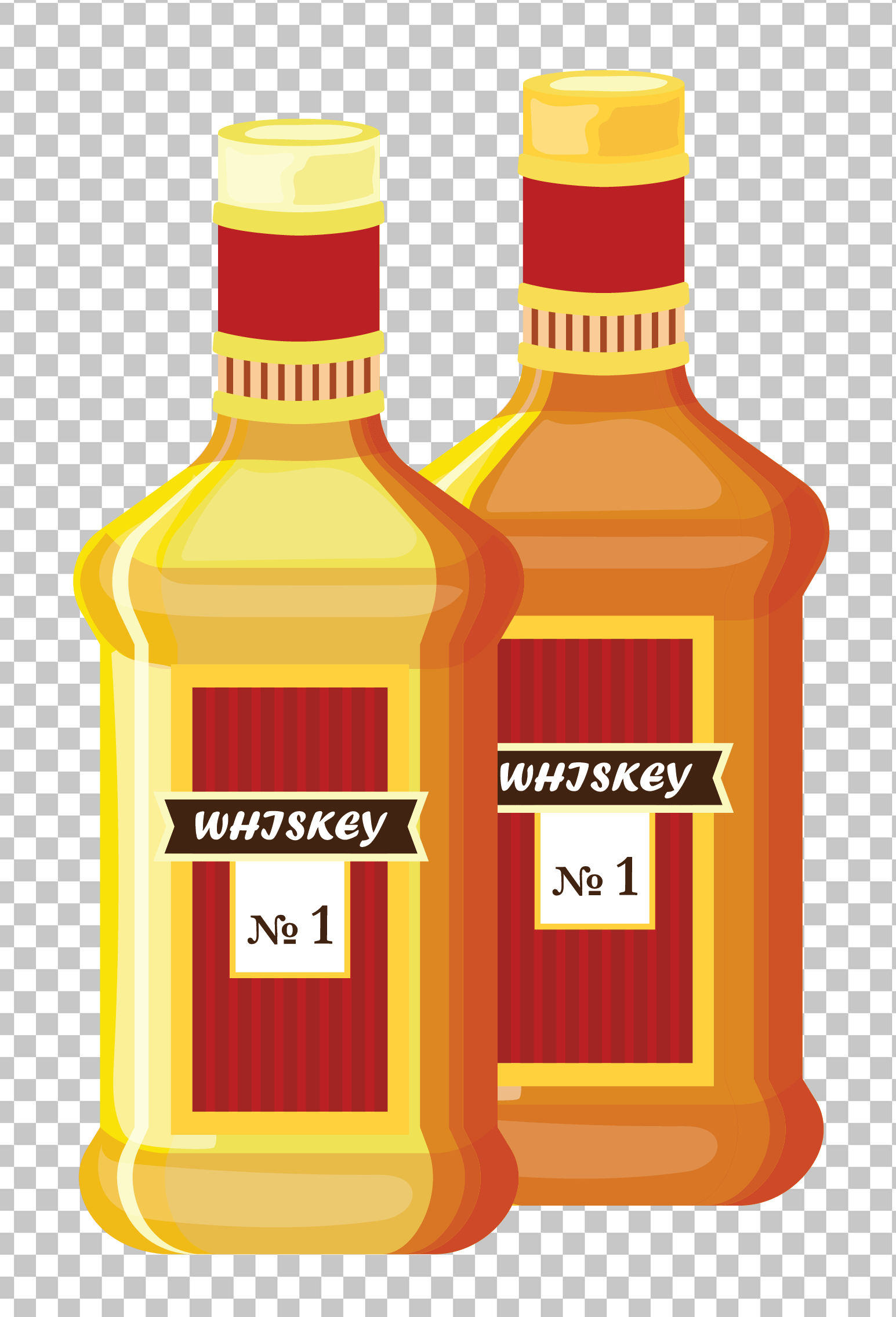 Two Bottles of Premium Whiskey vector illustration PNG Image