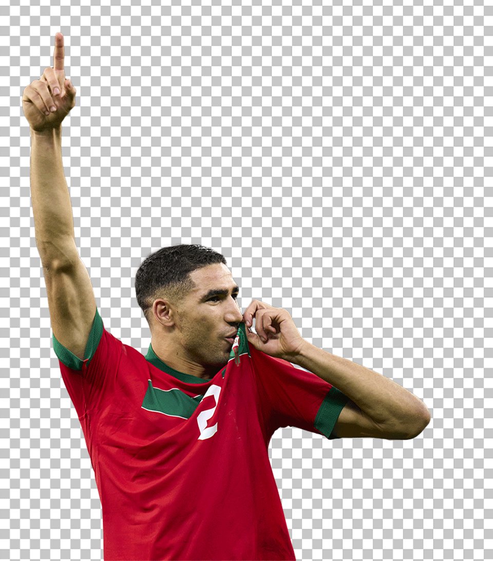 Achraf Hakimi kissing his Moroccan jersey PNG Image