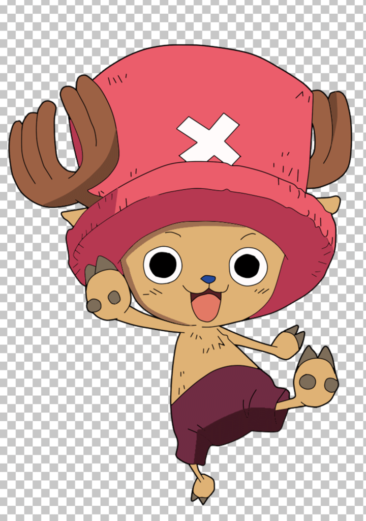 Tony Tony Chopper Happy and wearing a red hat with a white cross on it with reindeer PNG Image.
