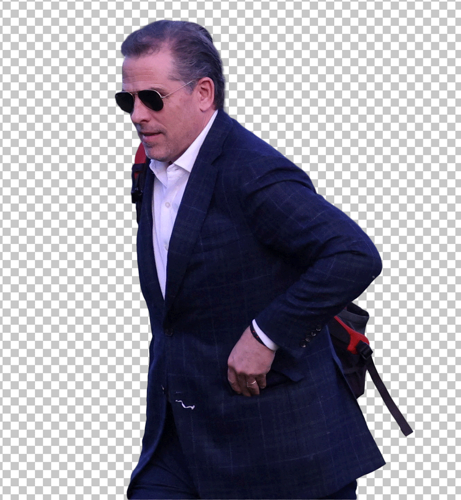 Hunter Biden Walking in suit and carrying bag PNG Image.