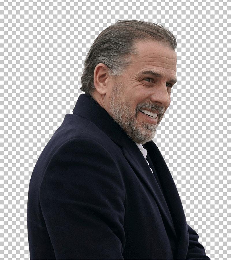 Hunter Biden Smiling in a black suit and white shirt PNG Image.