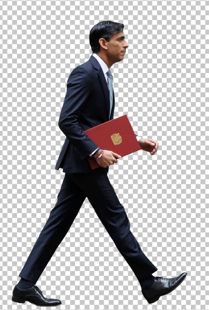 Rishi Sunak walking with a red file PNG Image.