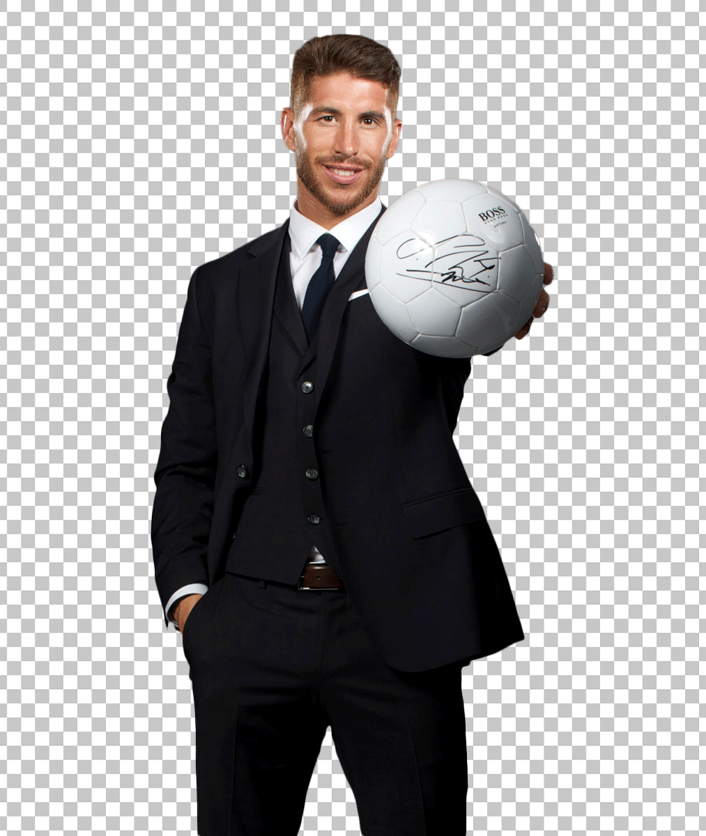 Sergio Ramos holding a signed football PNG Image