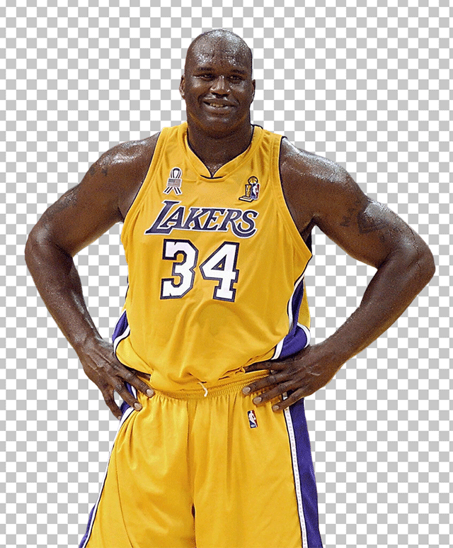Shaquille O'Neal Standing in Lakers jersey PNG Image