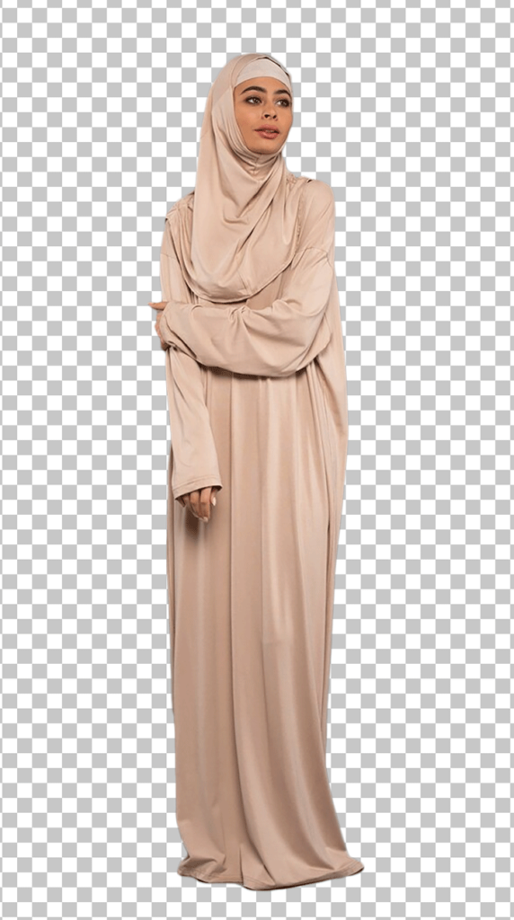 Woman in Hijab standing, with her arms crossed in front of her chest PNG Image.