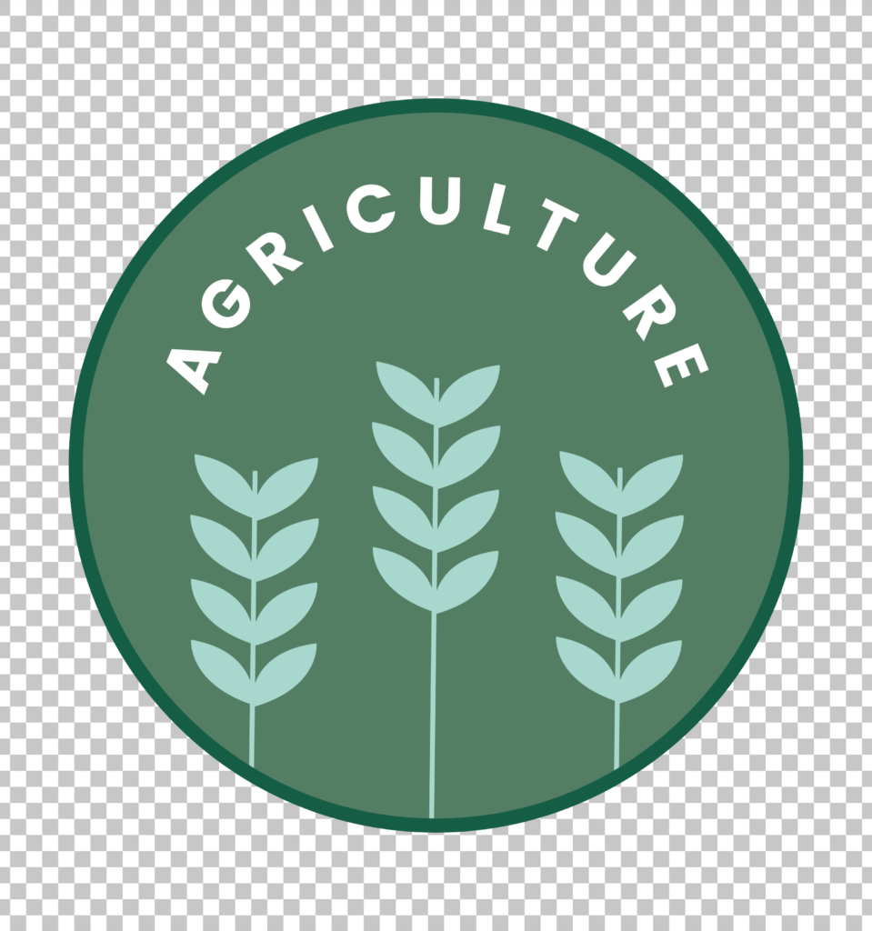 Agriculture icon with green circle and word "agriculture"