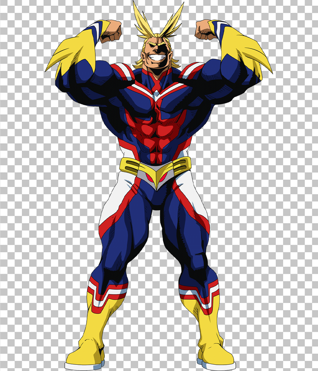 A transparent PNG image of All Might is smiling.