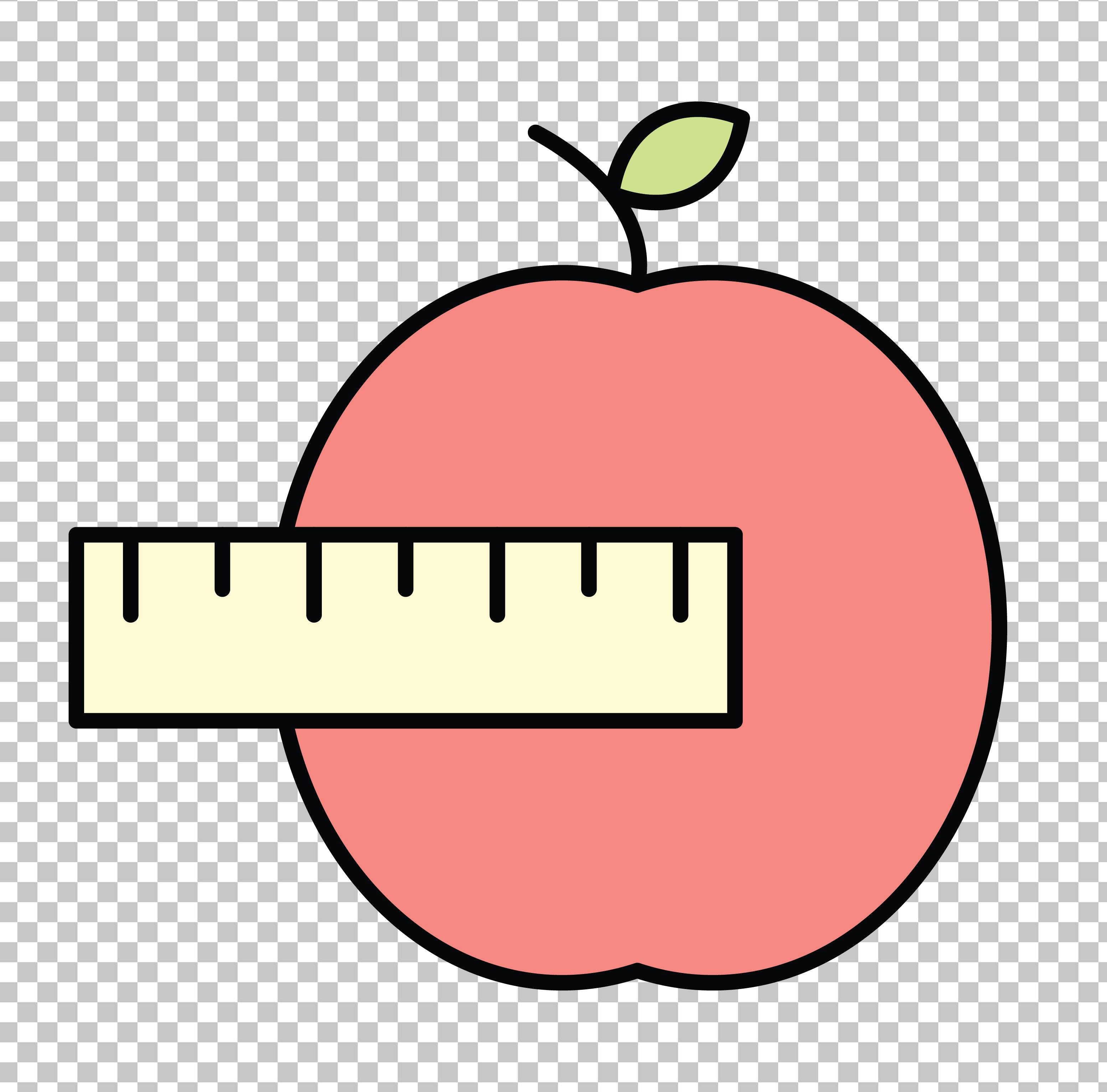 Pink apple with measuring tape.