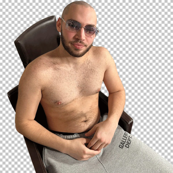 Bald Adin ross Sitting on a chair PNG Image