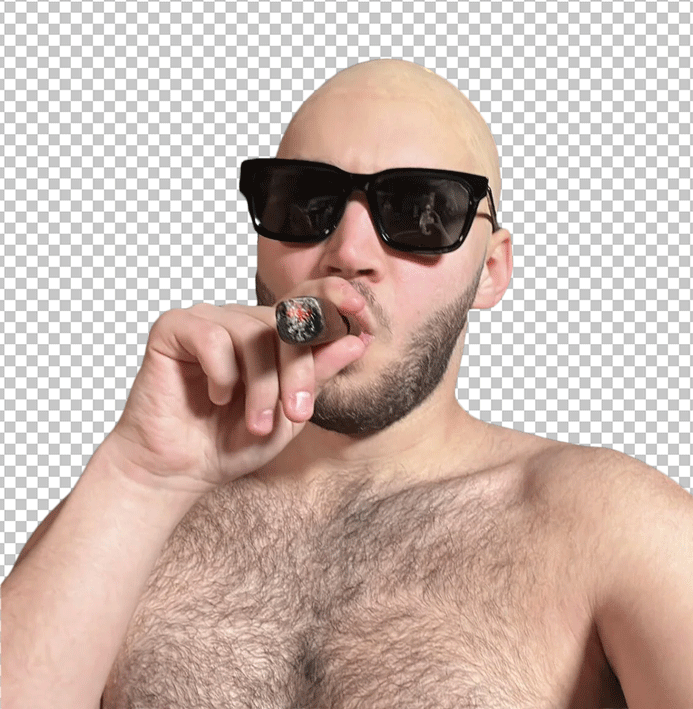 Bald Adin Ross Smoking Cigar and wearing sunglasses PNG Image