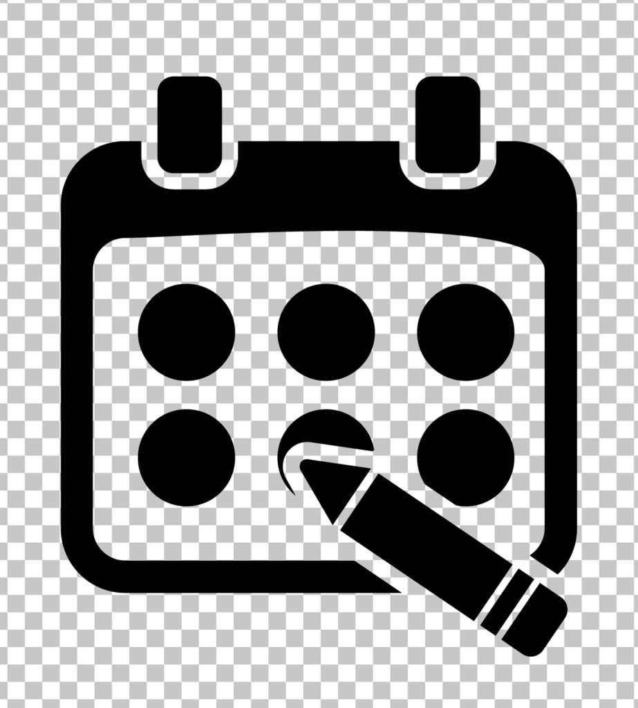 Black and white calendar with pencil icon
