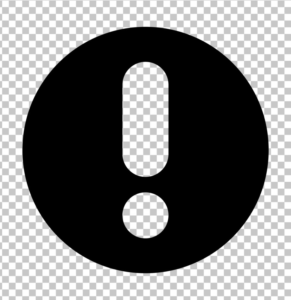 Black exclamation mark in a circle on a checkered background.