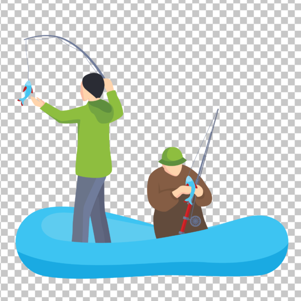 Two people Fishing from Blue Air Floor Boat Clipart PNG Image