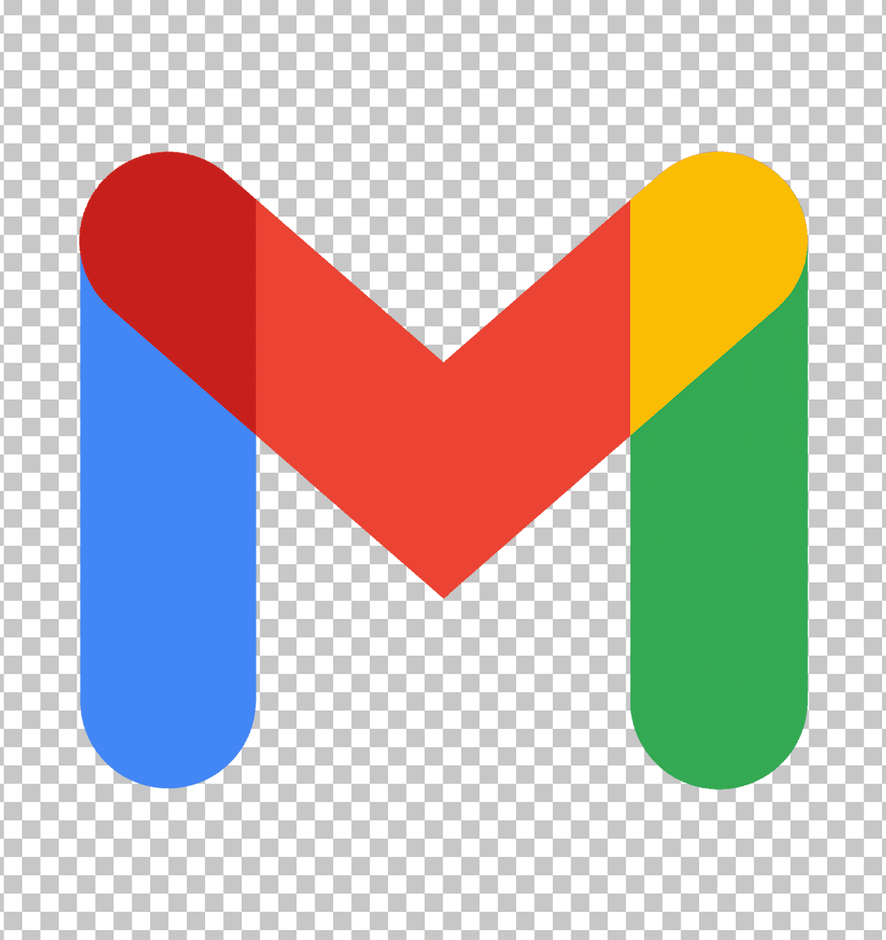 Gmail 2020 logo, colorful icon with letter "M" in the middle, blue, red, yellow, green squares arranged in checkerboard pattern