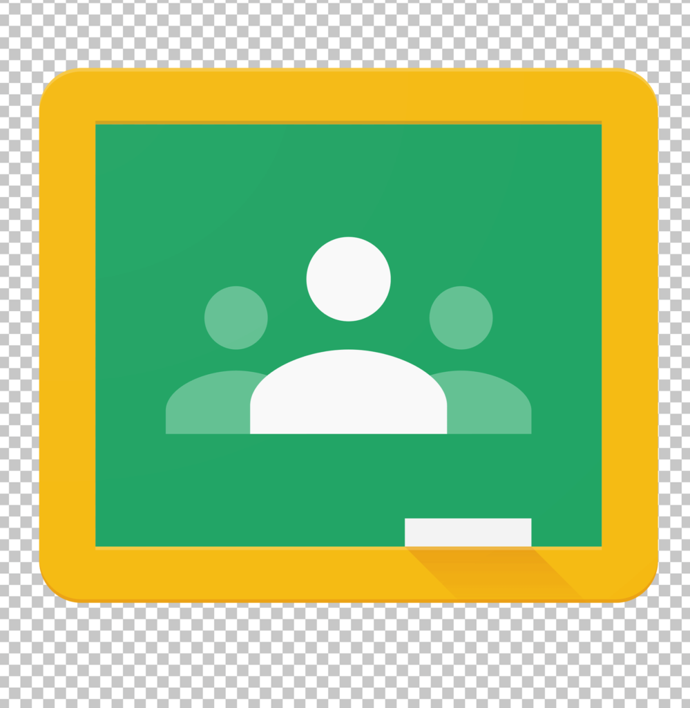 Google Classroom green chalkboard with a yellow border and a person icon in the center.