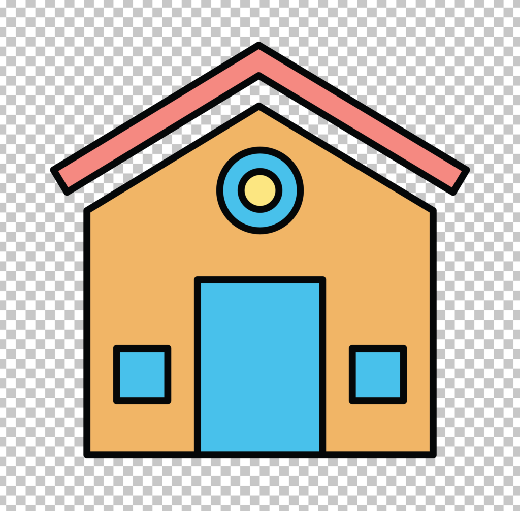 A colorful icon of a house on a transparent background.