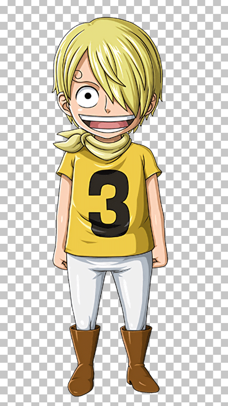 Kid Sanji wearing a yellow t-shirt with the number 3 on it PNG Image