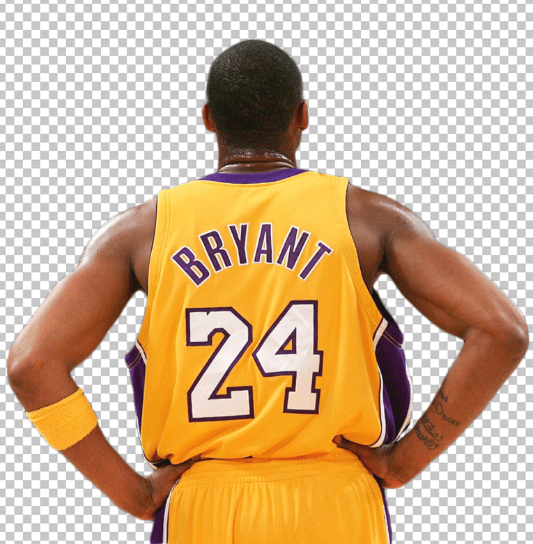 Kobe Bryant Jersey back view with number 24 and his name.