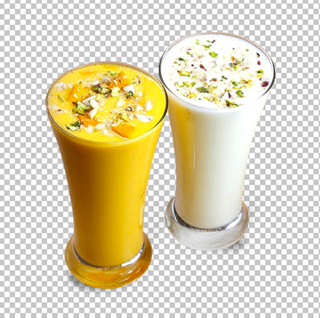 Two glasses of Lassi of mango and yogurt PNG Image